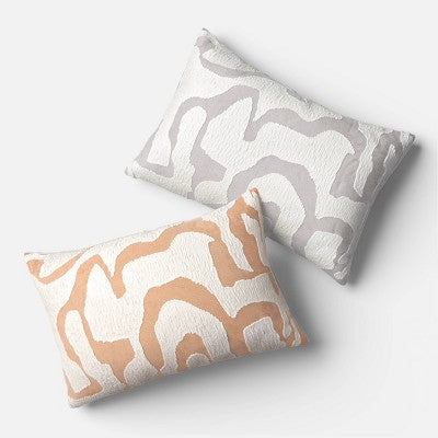 Oversize Geometric Patterned Chenille and Velvet Lumbar Throw Pillow Blue/Gray - Threshold