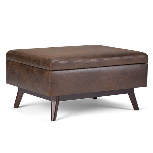 Wyndenhall 34" Ethan Coffee Table Storage Ottoman And Benches Distressed Chestnut Brown : Faux Leather, Rubberwood Frame, Seats One : Target