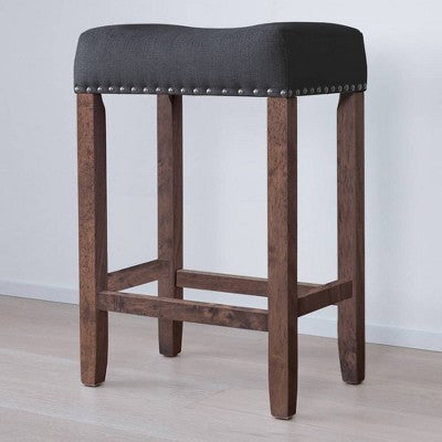 24 Wood Upholstered Saddle Seat Barstool Antique Coffee/Black/Pewter - Nathan James