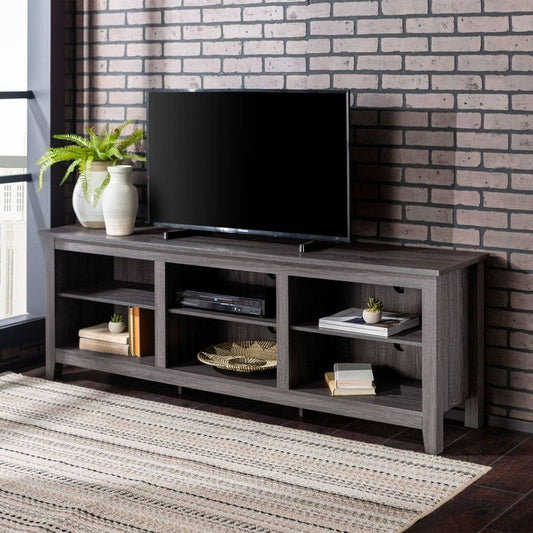 Transitional 6 Cubby Wood Open Storage Tv Stand For Tvs Up To 80" Charcoal - Saracina Home: Media Console With Cable Management : Target