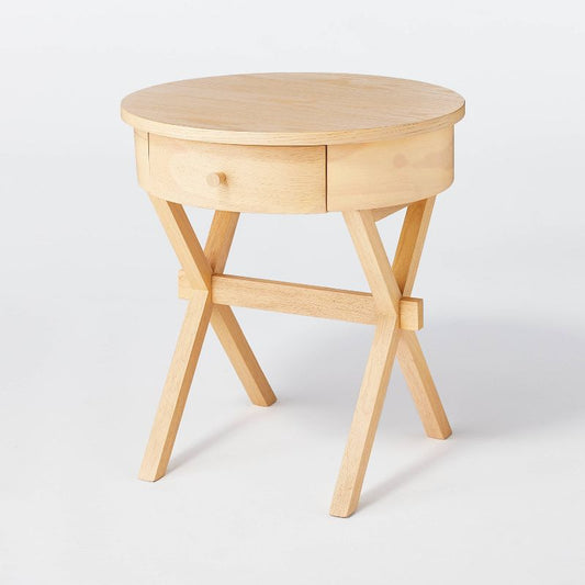 Wasatch Side Table With Drawer Light Natural (fa) - Threshold™ Designed With Studio Mcgee: Rubberwood & Wood Veneer, Round Shape : Target