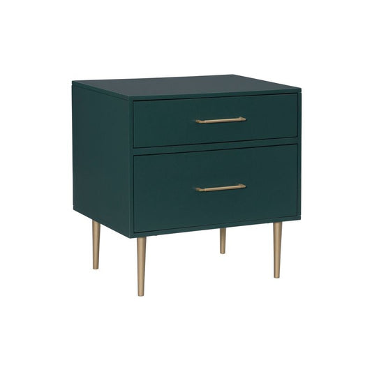 Gloria Modern Mixed Material 2 Drawer Nightstand Dark Green With Gold Accents - Linon: Mid-century Style, Mdf, Metal Hardware : Target
