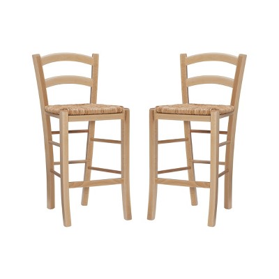 Set of 2 Emilo Handwoven Rush Seat Counter Height Barstools Walnut - Linon: Beechwood Frame, Jute, No Assembly Required