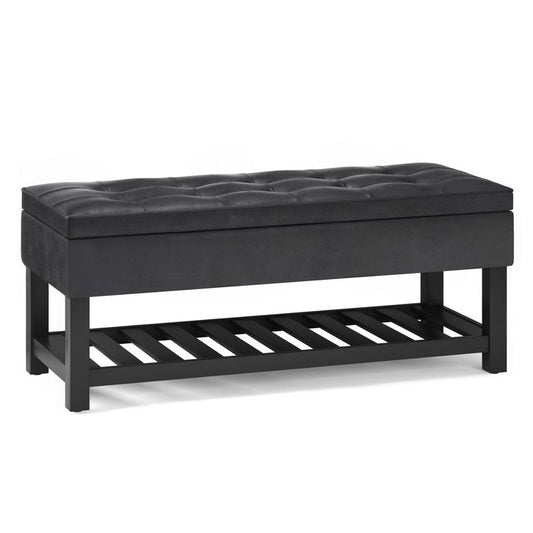 44" Essex Storage Ottoman Benches With Open Bottom Distressed Black - Wyndenhall: Faux Leather, Wood Frame, Modern Style : Target