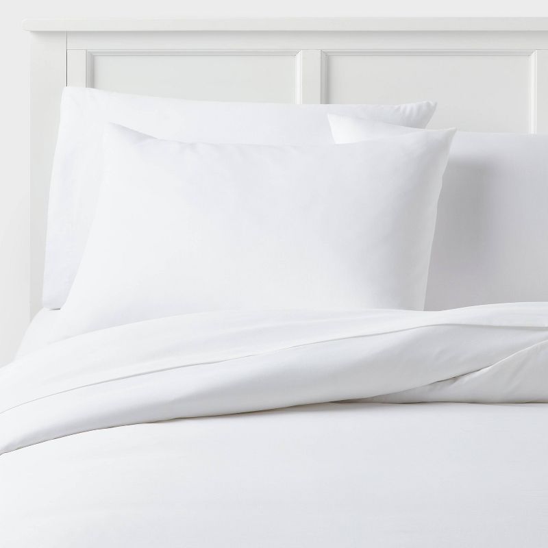 King Cotton Blend Sateen Duvet Cover and Sham Set White - Room Essentials