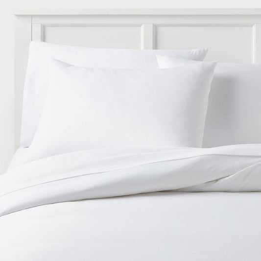 King Cotton Blend Sateen Duvet Cover and Sham Set White - Room Essentials