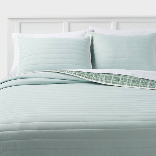Twin/Twin Extra Long Plaid Microfiber Quilt Light Green - Room Essentials