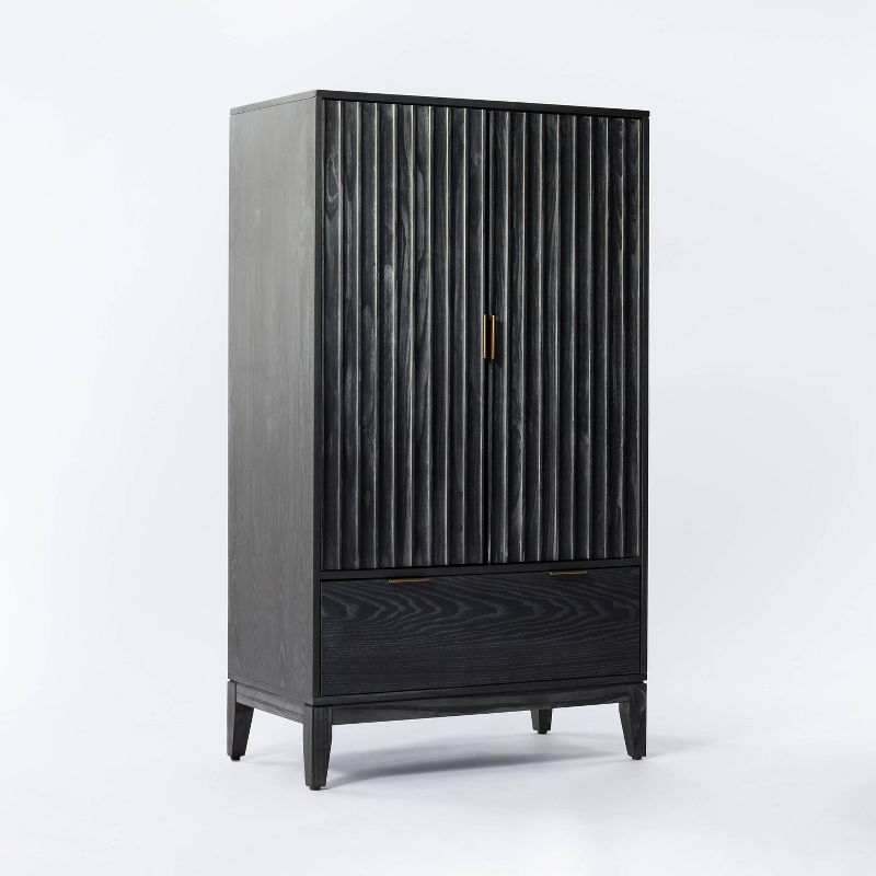 55" Thousand Oaks Wood Scalloped Cabinet Black - Threshold™ Designed With Studio Mcgee: Modern Transitional Style, 3 Shelves, 1 Drawer : Target