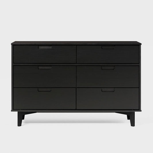 Mid-Century Modern Groove Wood 6 Drawer Dresser Black - Saracina Home