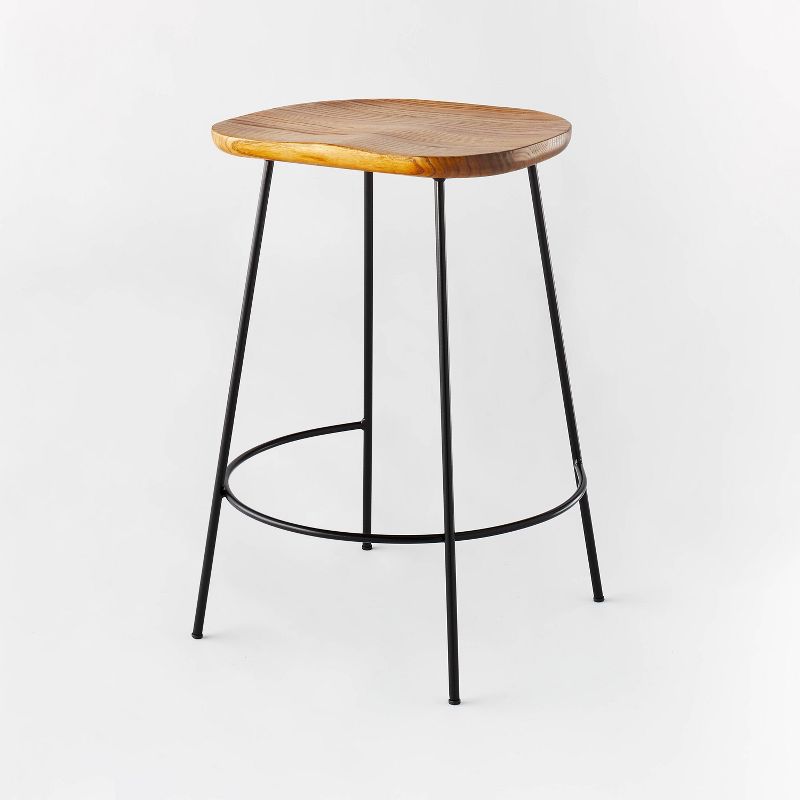 Metal Base Counter Height Barstools With Wood Seat Brown - Threshold™ Designed With Studio Mcgee: Saddle, Flared Legs, No Assembly : Target