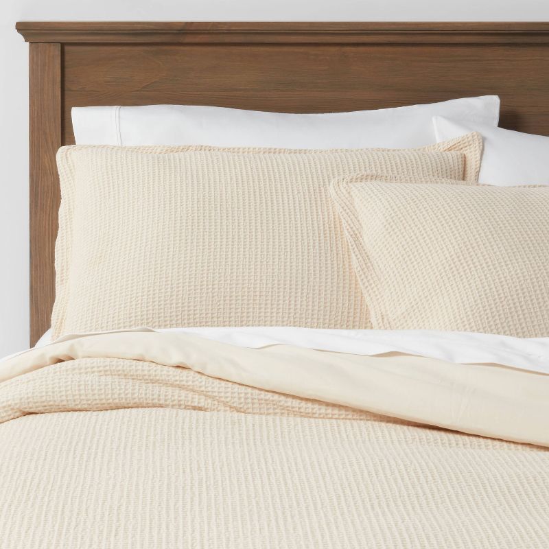 King Washed Waffle Weave Duvet Cover and Sham Set Natural - Threshold