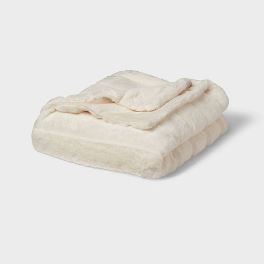 55"x80" Faux Fur Ribbed Bed Throw Ivory - Threshold