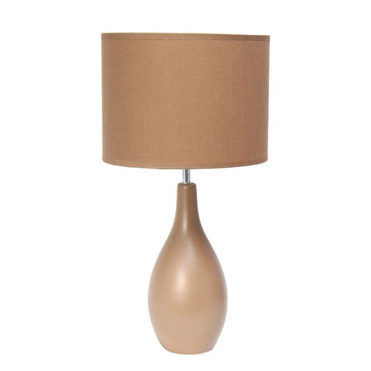 Oval Bowling Pin Base Ceramic Table Lamp Brown - Simple Designs: Ideal for Bedroom, Office, Kids Room