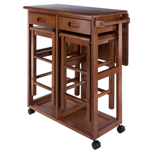 3pc Suzanne Space Saver Drop Leaf Dining Set Teak - Winsome: Compact, Storage Drawers & 2 Stools : Target