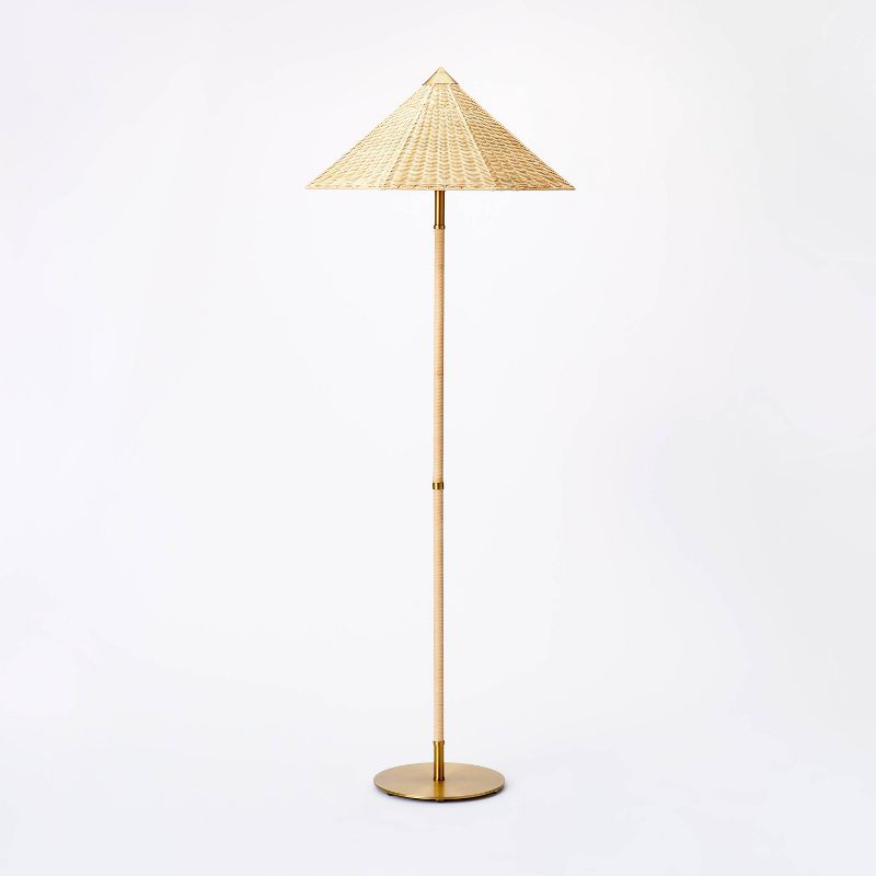 Floor Lamp Gold Iron with Tapered Rattan Shade (Includes LED Light Bulb) - Threshold designed with Studio McGee