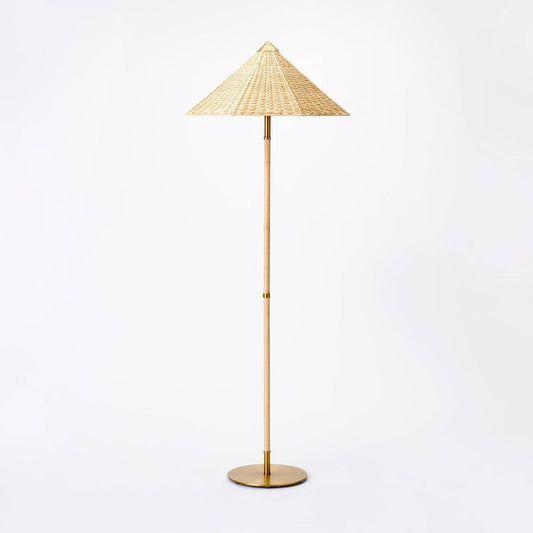 Floor Lamp Gold Iron with Tapered Rattan Shade (Includes LED Light Bulb) - Threshold designed with Studio McGee