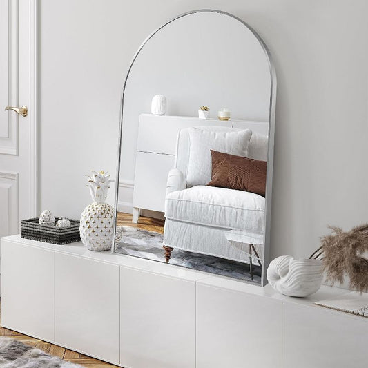 Serio 36\x 24\" Arch Top Aluminum Alloy Silver Framed Rectangular Bathroom Mirrors - The Pop Home"