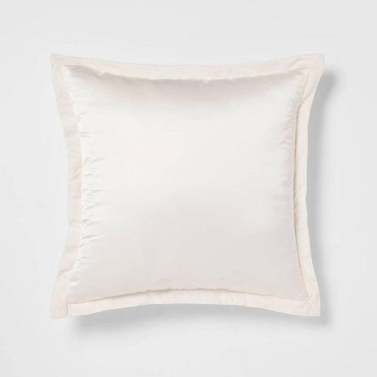 24"x24" Luxe Euro Sateen With Velvet Trim Decorative Pillow Ivory/white - Threshold™: Polyester Fiber Filled : Target