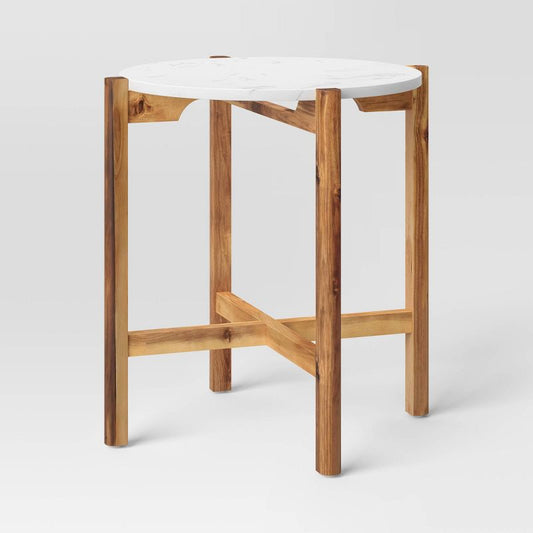 Wood And Marble Accent Table Natural (fa) - Threshold™: Acacia Frame, No Assembly Required : Target