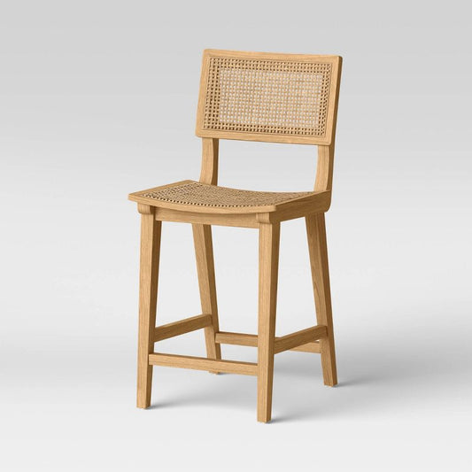 Tormod Backed Cane Counter Height Barstool Natural - Threshold™: Wood Frame, Fixed Seat 23.2" H : Target