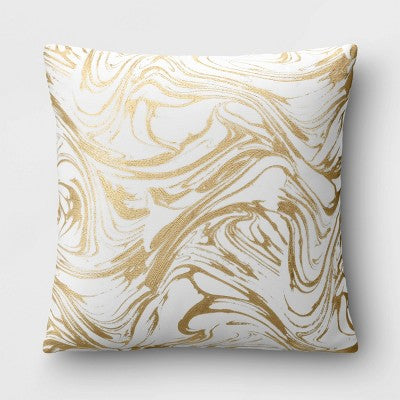 Marbled Velvet Jacquard Square Throw Pillow Ivory - Threshold