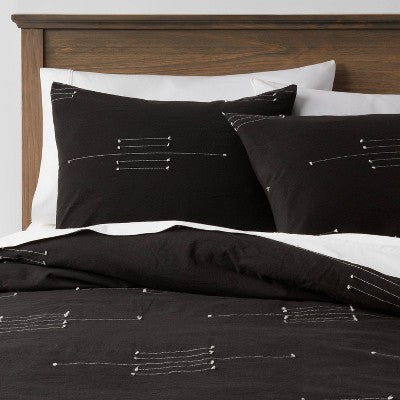 3pc King Clipped Linework Duvet & Sham Set Khaki - Threshold