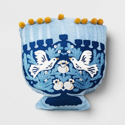 Menorah Shaped Embroidered Throw Pillow Blue - Threshold