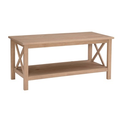 44" Davis Transitional Solid Wood Coffee Cocktail Table - Linon: Pine Finish, Lower Shelf Storage