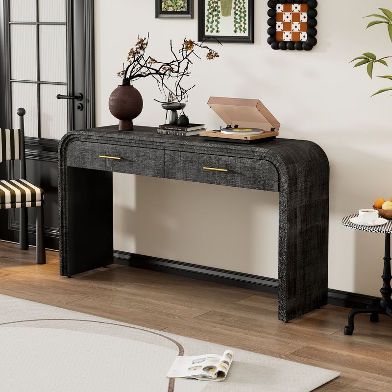 59"w Retro Silhouette Console Table, Entryway Table With Open Style And Two Top Drawers 4q, Antique Black -modernluxe : Target