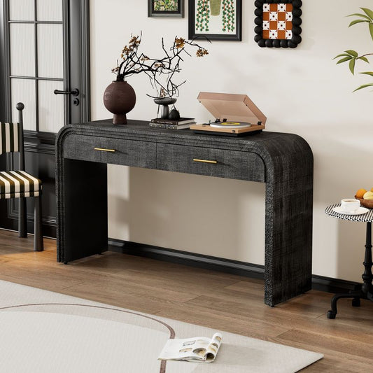 59"w Retro Silhouette Console Table, Entryway Table With Open Style And Two Top Drawers 4q, Antique Black -modernluxe : Target