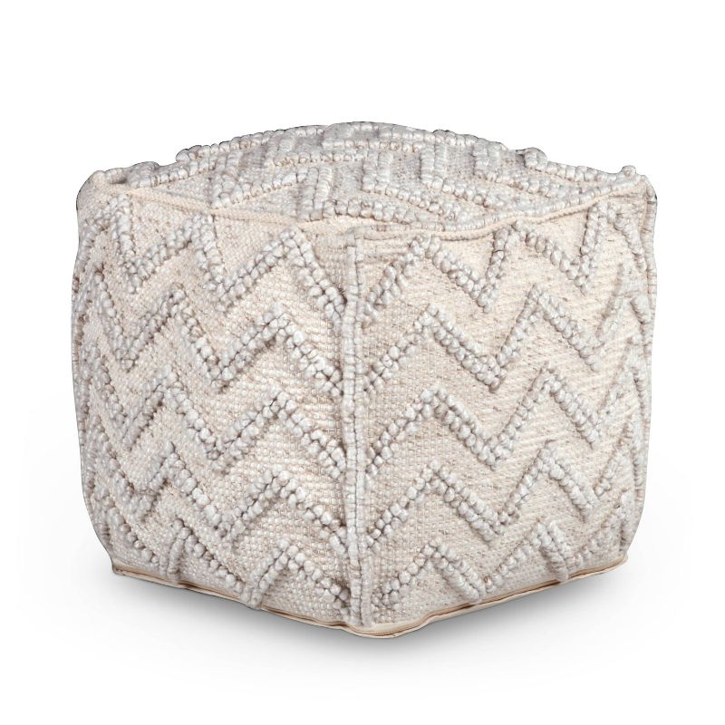 Kenzari Square Zigzag Handwoven Pouf Ivory - Steve Silver Co.: Neutral Chevron, Wool & Cotton, No Assembly : Target