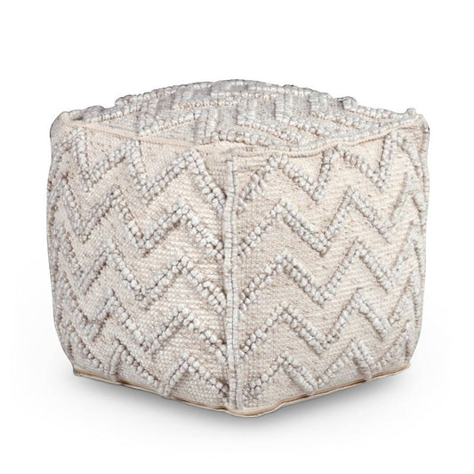 Kenzari Square Zigzag Handwoven Pouf Ivory - Steve Silver Co.: Neutral Chevron, Wool & Cotton, No Assembly : Target