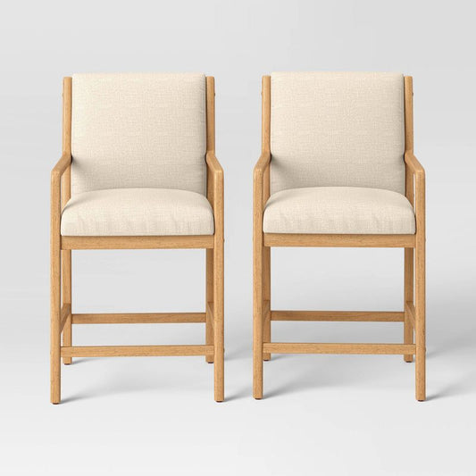 2pk Esters Wood Arm Counter Height Barstool Cream/natural Wood - Threshold™ : Target