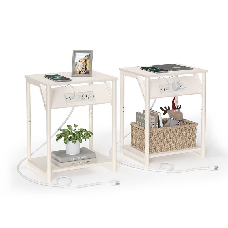 Vasagle End Table , Set Of 2 Small Side Tables, Nightstand With Outlets And Usb Ports, Bedside Table With Storage Shelf, Cream White : Target