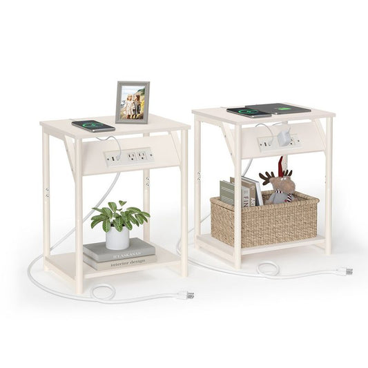 Vasagle End Table , Set Of 2 Small Side Tables, Nightstand With Outlets And Usb Ports, Bedside Table With Storage Shelf, Cream White : Target