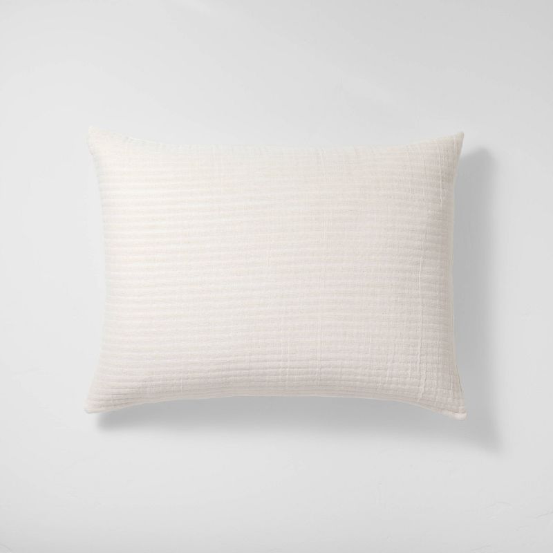 Standard Reversible Textured Cotton Chambray Coverlet Sham White - Casaluna