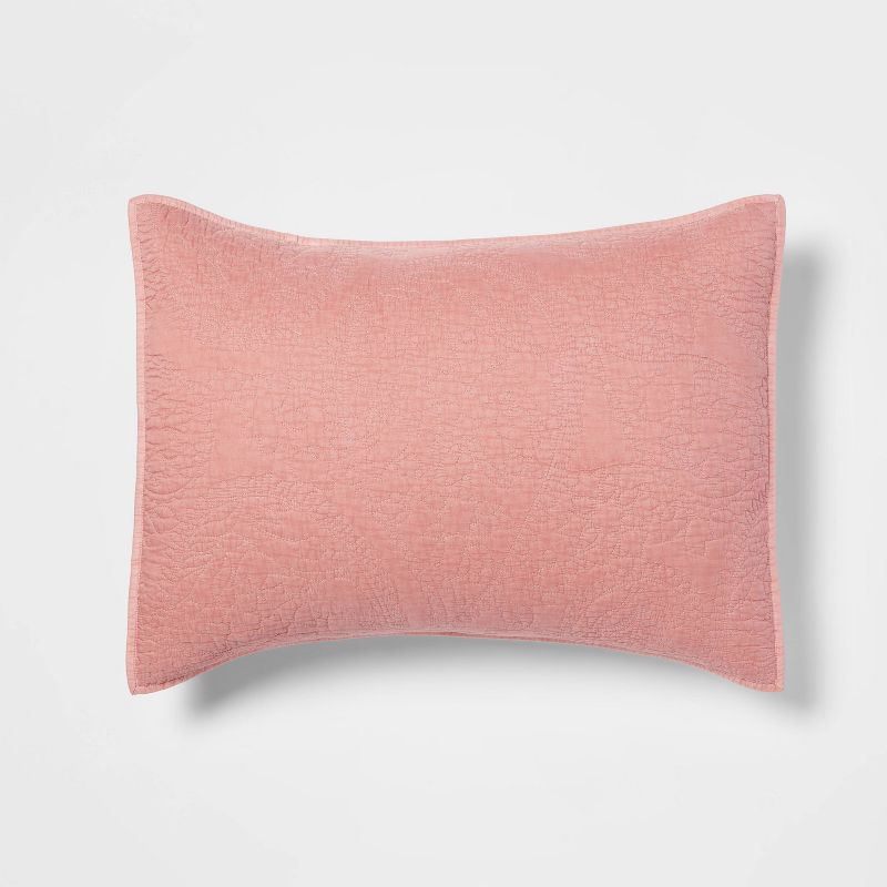 King Garment Washed Paisley Stitch Quilt Sham Vibrant Pink - Threshold