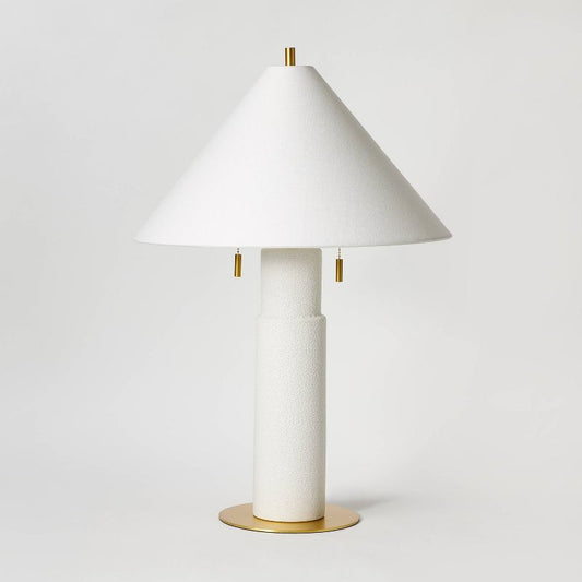 26"x17.5" Ceramic Table Lamp With Tapered Shade White - Threshold™ Designed With Studio Mcgee: Gold-tone Base, Linen Shade, Etl Listed : Target