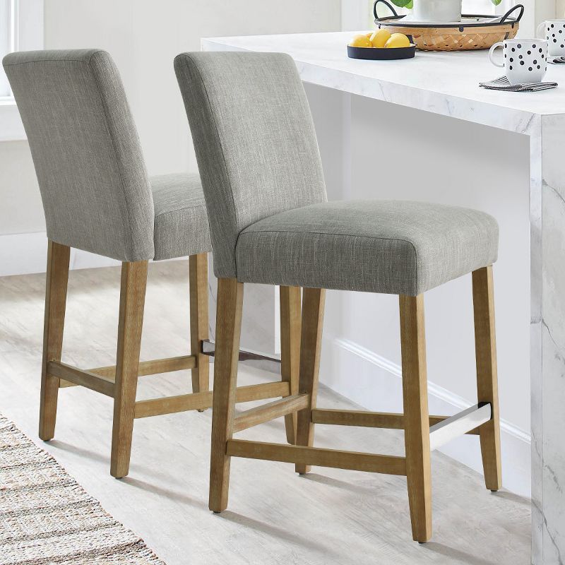 North 26.5" Seat Height Gray Upholstered Counter Height Stool With Rubberwood Legs And Stainless Steel Foot Rest(set Of 2) -maison Boucle : Target