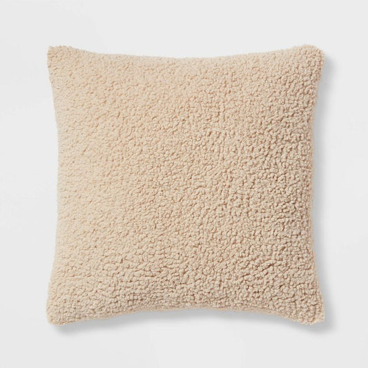 Euro Traditional Cozy Faux Shearling Fur Decorative Throw Pillow Natural - Threshold™: Indoor Square Cushion, Oeko-tex Certified : Target
