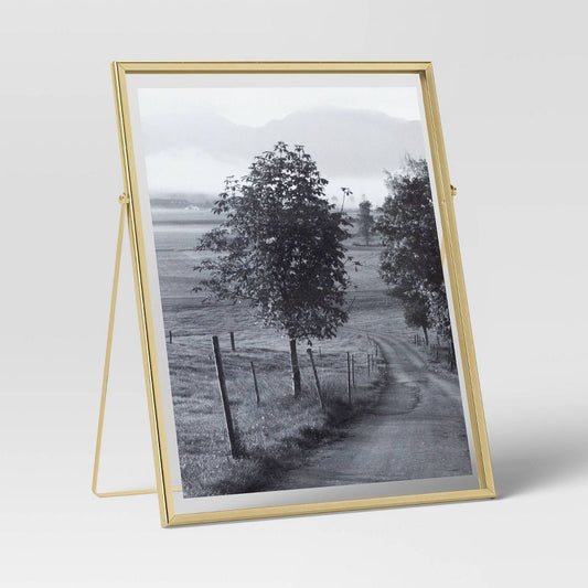 9" x 11" Float to 8" x 10" Linear Metal Easel Single Image Frame Brass - Threshold: Modern Tabletop Display