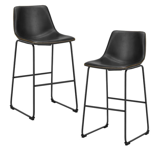 29 In. Black Metal Frame Bar Stool With Faux Leather Seat Set Of 2 |sweetcrispy-black : Target