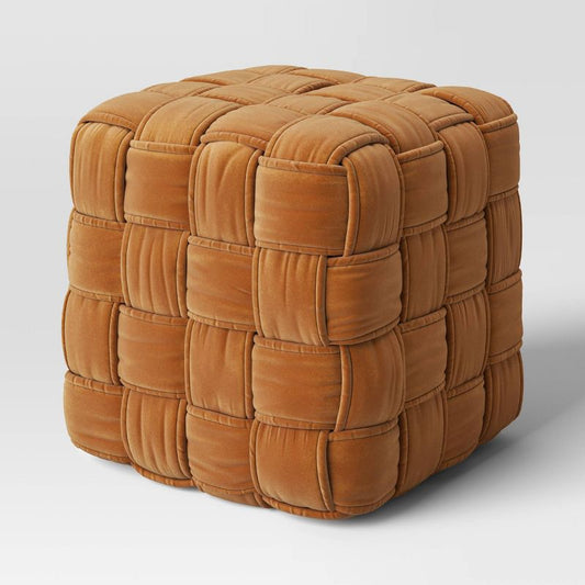 Square Woven Pouf Ottoman Gold Velvet - Threshold™: Upholstered Cube, No Assembly Required : Target