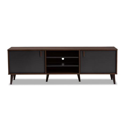 Samuel Finished TV Stand for TVs up to 55", Engineered Wood Walnut Brown/Dark Gray - Baxton Studio