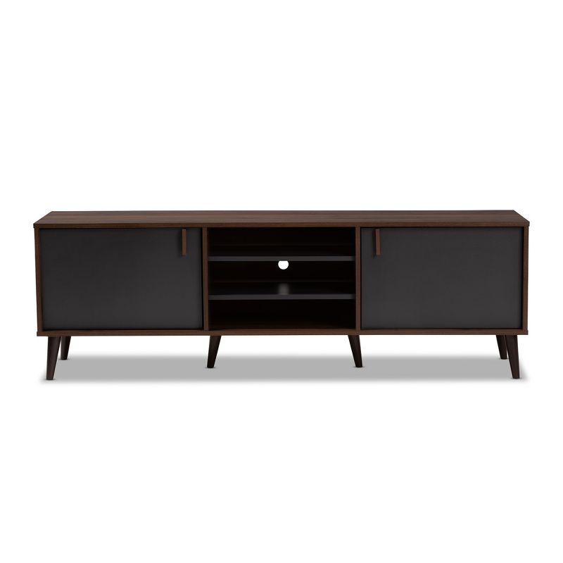 Samuel Finished TV Stand for TVs up to 55", Engineered Wood Walnut Brown/Dark Gray - Baxton Studio