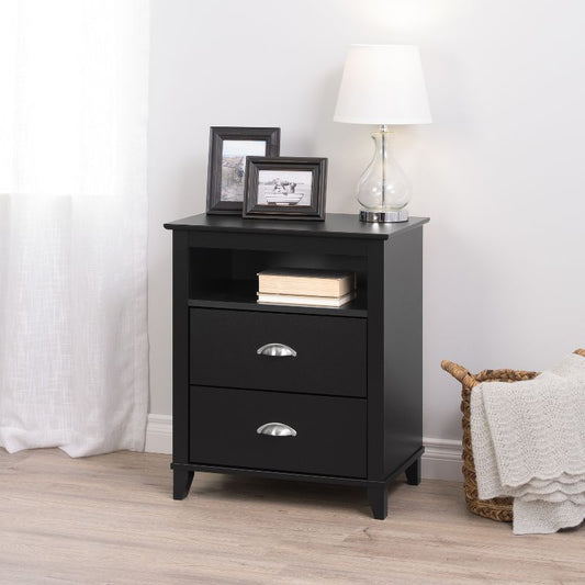 Yaletown 2 Drawer Tall Nightstand Black - Prepac: Vintage Style, 28" Height, Open Cubby, Wood Legs : Target