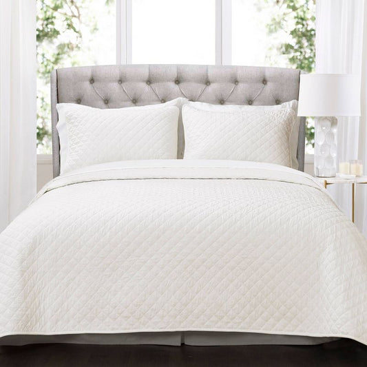 2pc Twin/twin Extra Long Ava Diamond Oversized Cotton Quilt Set White - Lush Décor: Machine Washable, Oeko-tex Certified : Target