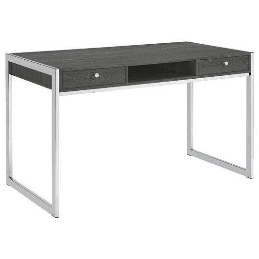 Wallice 2 Drawer Writing Desk With Chrome Base Weathered Gray - Coaster: Modern Home Office Furniture : Target