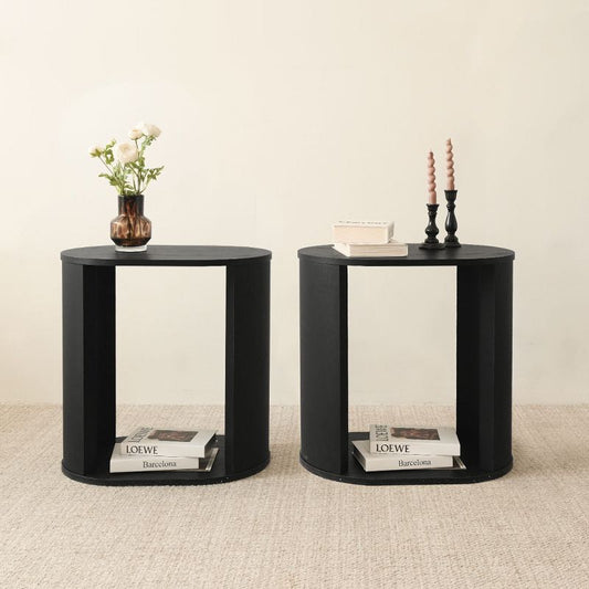 Hobo Set Of 2 Oval Side Table,24 Small Rectangle Side Table With Storage and Pedestal Base,Oval End Table-Maison Boucle