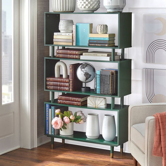 59.5" Margo Bookshelf Dark Green - Buylateral: Modern Style, 3-tier, Laminate Surface, Brass Hardware : Target